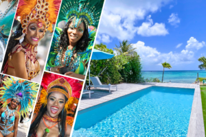 Design mosaïque de femmes en tenue carnavalesque avec la villa Altéa, d'IBAÏA Immobilier